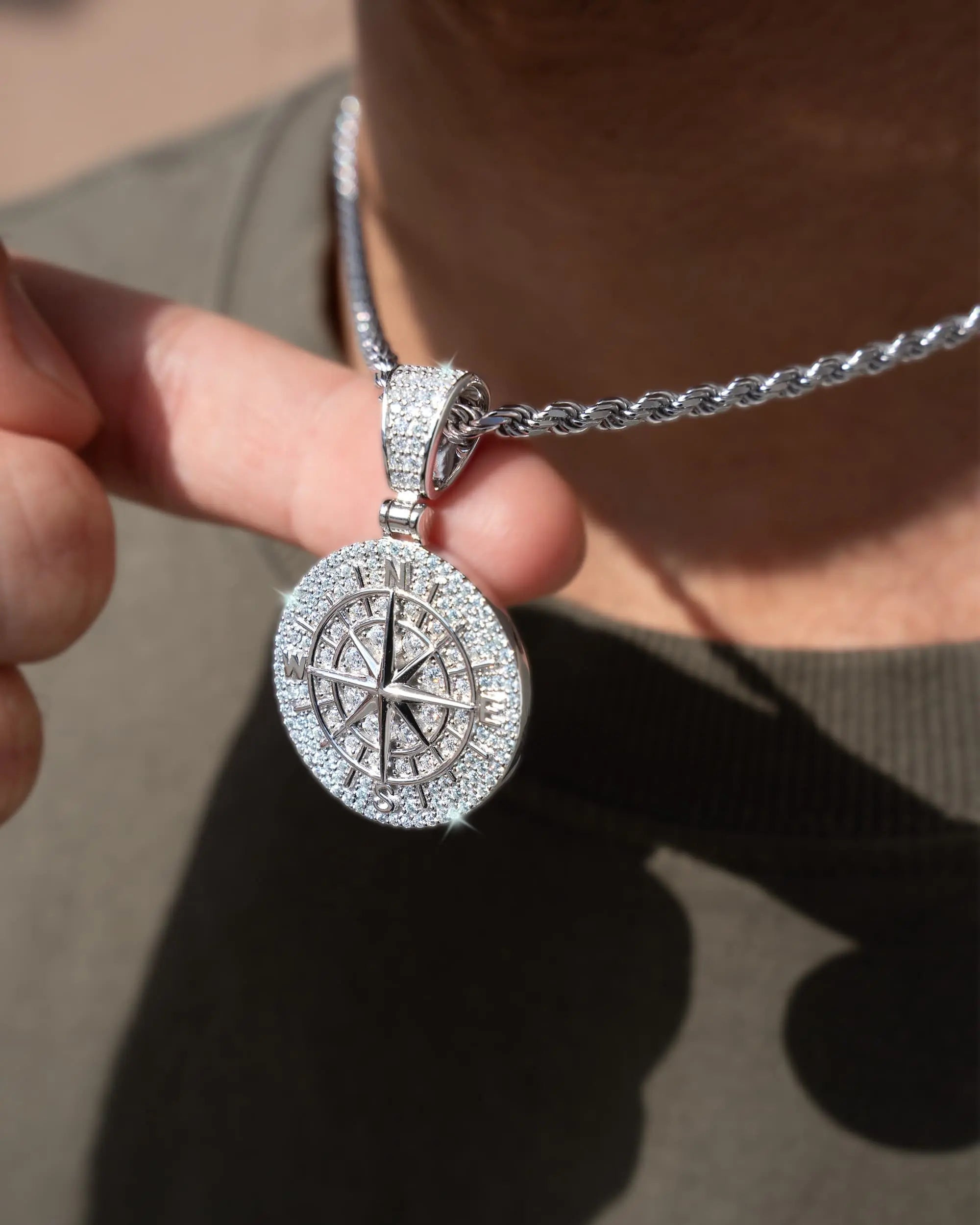 Moissanite Iced Compass Pendant